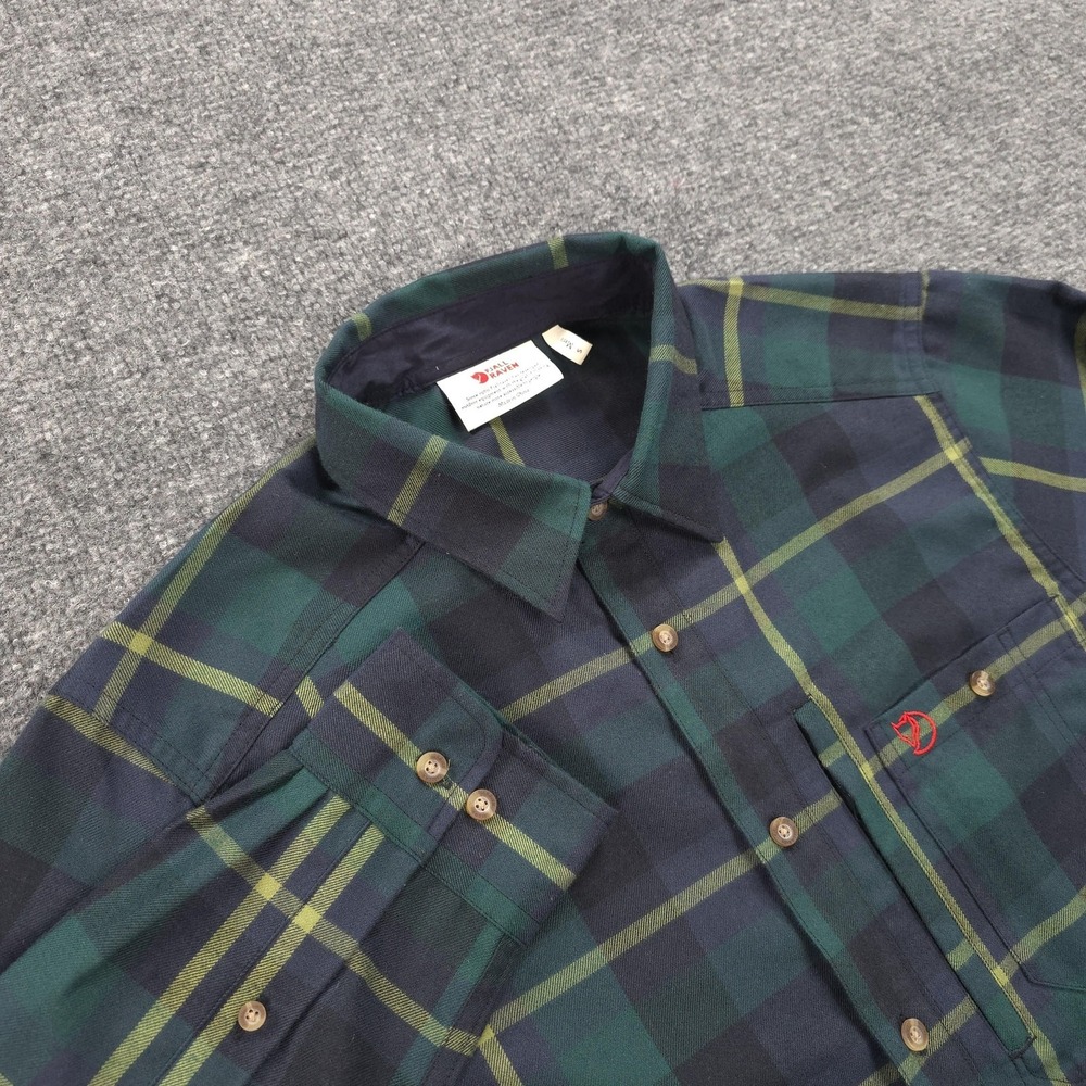 Fjallraven Shirt Mens Small Green Plaid Fjallglim Flannel Hiking Camp Outdoors